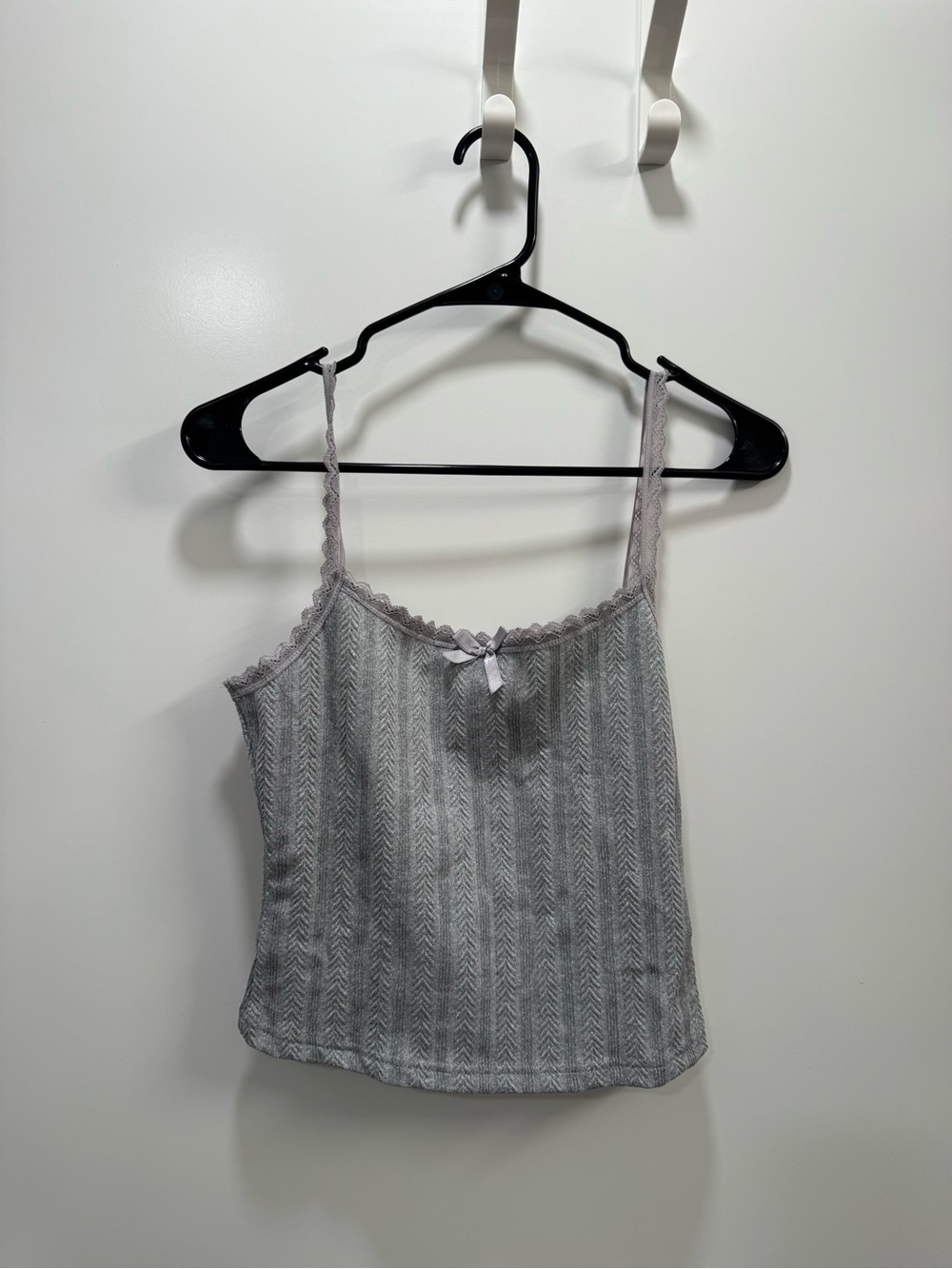 SHEIN Gray Lace-Trim Herringbone Cami
